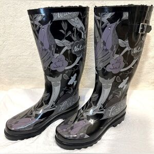 THE SAK “peace nature happy free” rain boots mud Wellies purple‎ black design